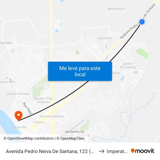 Avenida Pedro Neiva De Santana, 122 (C/B) to Imperatriz map