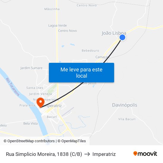 Rua Simplicio Moreira, 1838 (C/B) to Imperatriz map