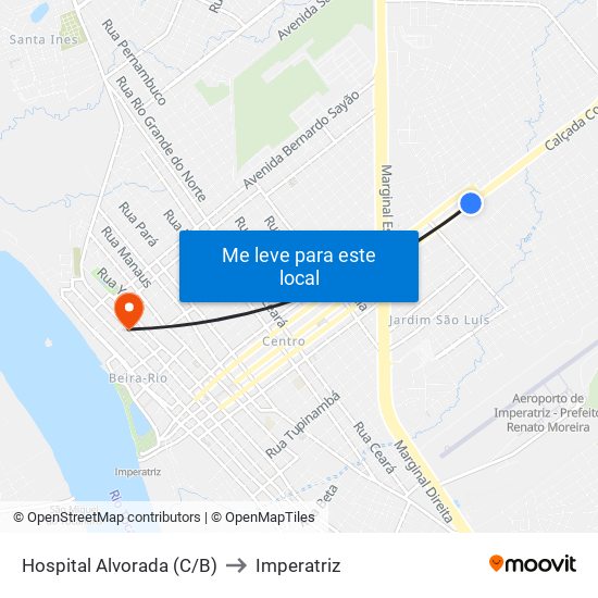 Hospital Alvorada (C/B) to Imperatriz map
