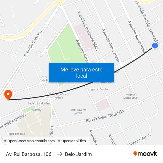 Av. Rui Barbosa, 1061 to Belo Jardim map