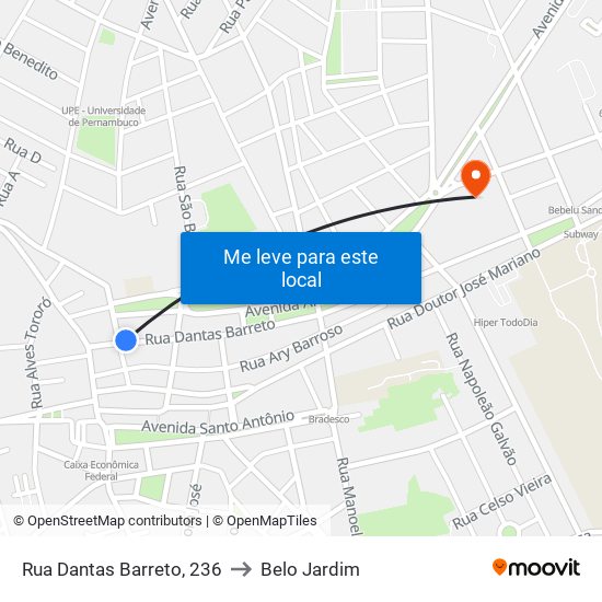 Rua Dantas Barreto, 236 to Belo Jardim map