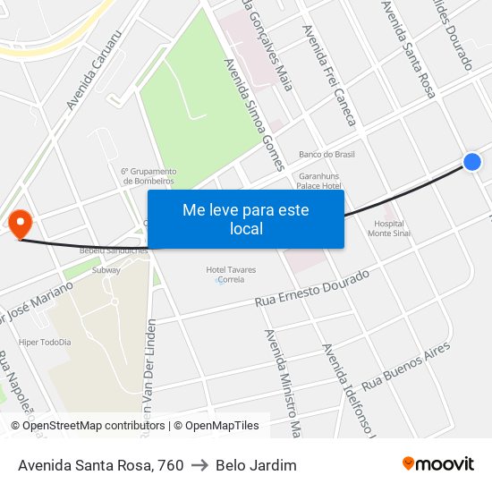 Avenida Santa Rosa, 760 to Belo Jardim map