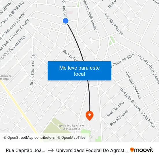 Rua Capitão João Leite 398 to Universidade Federal Do Agreste De Pernambuco map