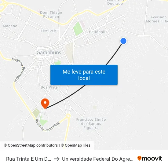 Rua Trinta E Um De Março 117 to Universidade Federal Do Agreste De Pernambuco map