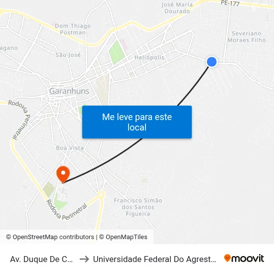 Av. Duque De Caxias, 671 to Universidade Federal Do Agreste De Pernambuco map