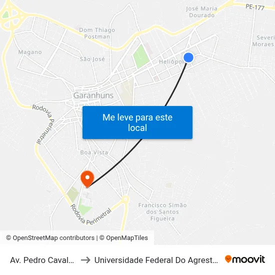 Av. Pedro Cavalcante, 151 to Universidade Federal Do Agreste De Pernambuco map