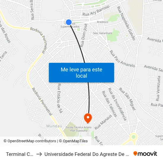 Terminal Centro to Universidade Federal Do Agreste De Pernambuco map