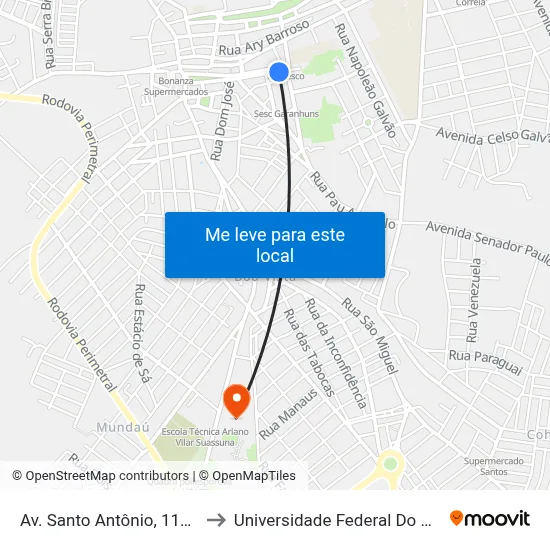 Av. Santo Antônio, 111 | Lojas Americanas to Universidade Federal Do Agreste De Pernambuco map