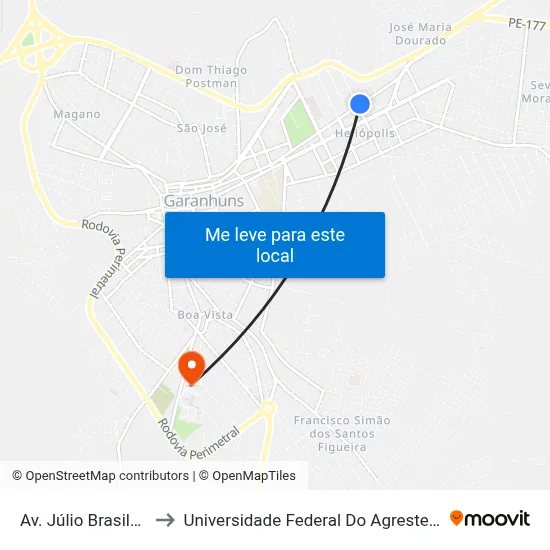 Av. Júlio Brasileiro, 1005 to Universidade Federal Do Agreste De Pernambuco map