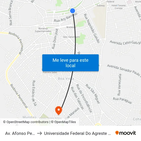 Av. Afonso Pena, 190 to Universidade Federal Do Agreste De Pernambuco map