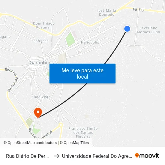 Rua Diário De Pernambuco, 305 to Universidade Federal Do Agreste De Pernambuco map