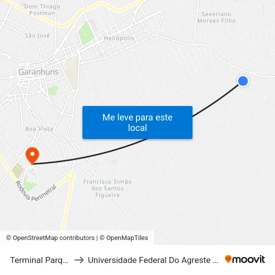 Terminal Parque Fênix to Universidade Federal Do Agreste De Pernambuco map