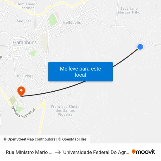 Rua Ministro Mario Andreazza, 205 to Universidade Federal Do Agreste De Pernambuco map