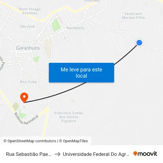 Rua Sebastião Paes De Melo, 254 to Universidade Federal Do Agreste De Pernambuco map