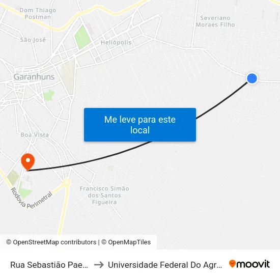 Rua Sebastião Paes De Melo, 932 to Universidade Federal Do Agreste De Pernambuco map