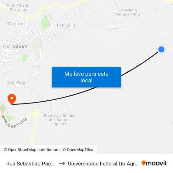 Rua Sebastião Paes De Melo, 1123 to Universidade Federal Do Agreste De Pernambuco map
