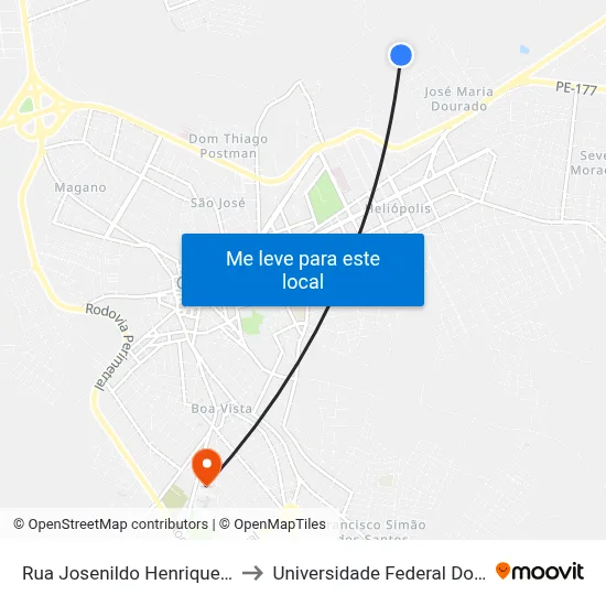 Rua Josenildo Henrique Saraiva Dos Santos, 726 to Universidade Federal Do Agreste De Pernambuco map