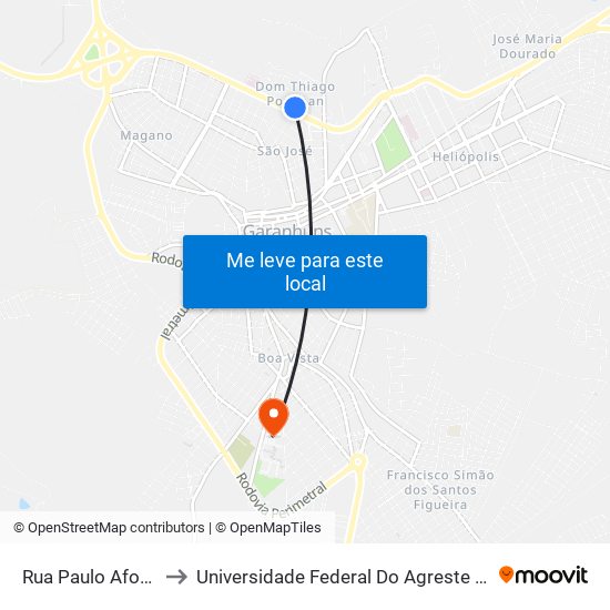 Rua Paulo Afonso, 197 to Universidade Federal Do Agreste De Pernambuco map
