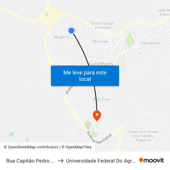 Rua Capitão Pedro Rodrigues, 555 to Universidade Federal Do Agreste De Pernambuco map