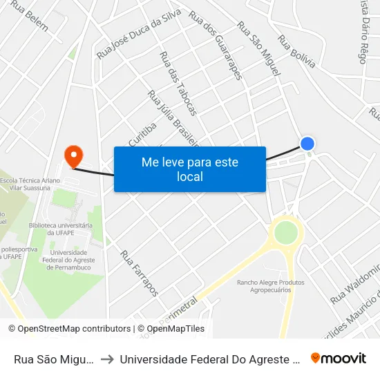 Rua São Miguel, 1533 to Universidade Federal Do Agreste De Pernambuco map