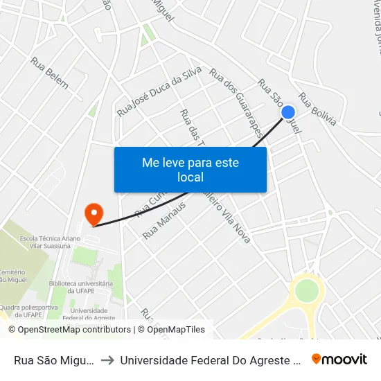 Rua São Miguel, 1013 to Universidade Federal Do Agreste De Pernambuco map