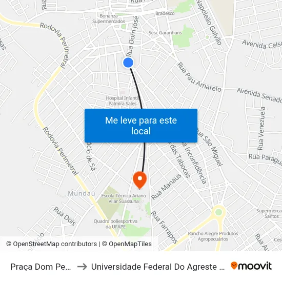 Praça Dom Pedro Ii, 92 to Universidade Federal Do Agreste De Pernambuco map