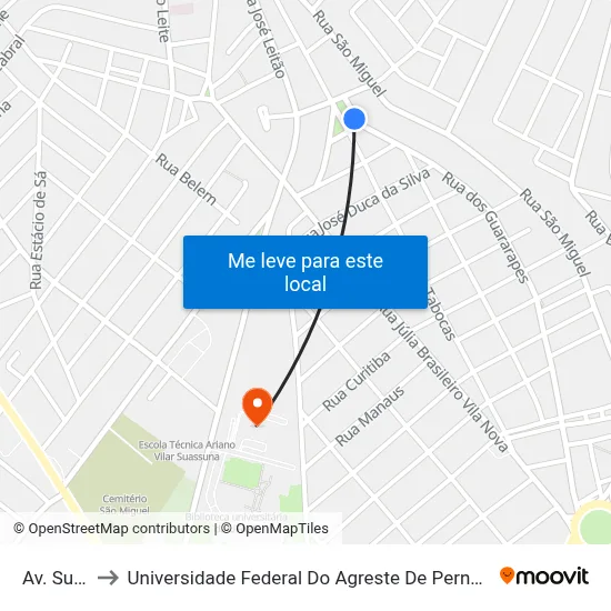 Av. Sul, 2 to Universidade Federal Do Agreste De Pernambuco map