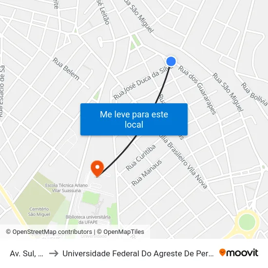 Av. Sul, 250 to Universidade Federal Do Agreste De Pernambuco map