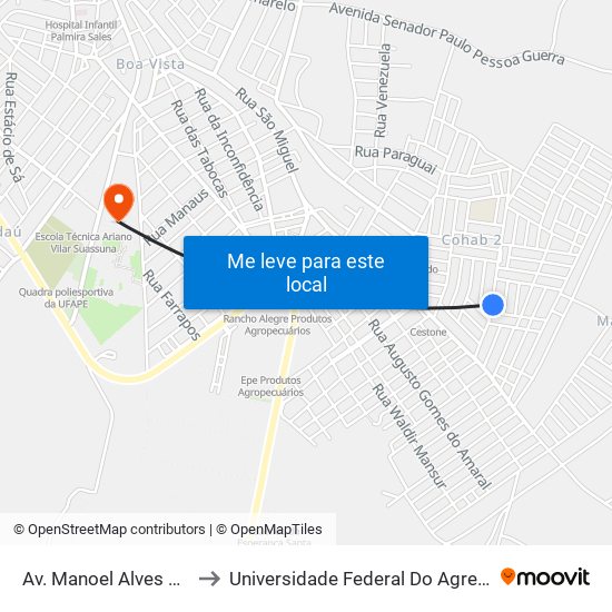 Av. Manoel Alves Machado, 483 to Universidade Federal Do Agreste De Pernambuco map