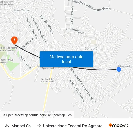 Av. Manoel Camelo, 65 to Universidade Federal Do Agreste De Pernambuco map