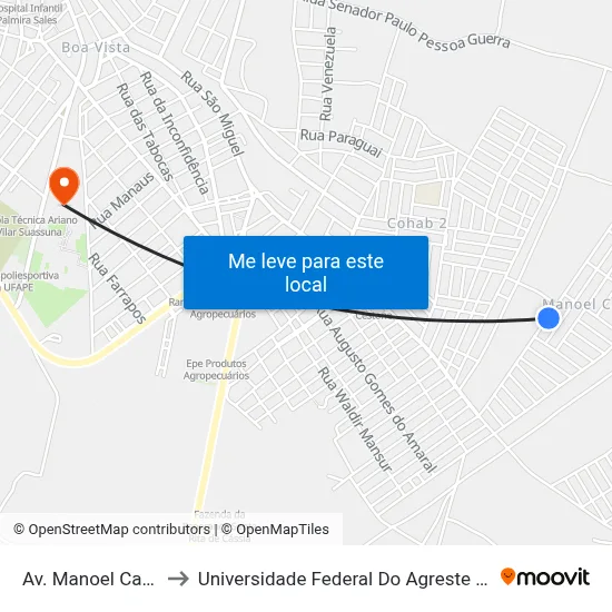 Av. Manoel Camelo, 65 to Universidade Federal Do Agreste De Pernambuco map