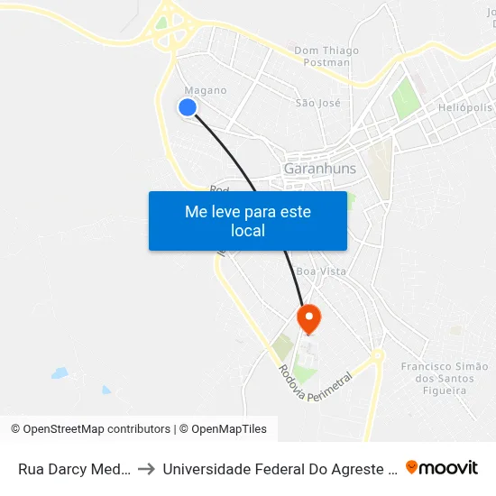 Rua Darcy Medeiros, 64 to Universidade Federal Do Agreste De Pernambuco map