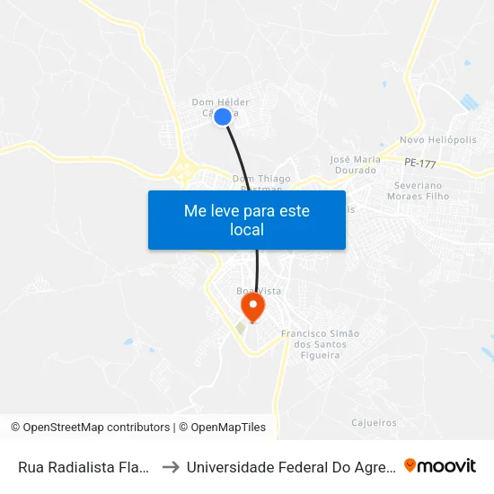 Rua Radialista Flauberto Elias, 1 to Universidade Federal Do Agreste De Pernambuco map