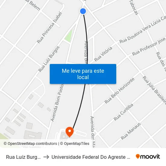 Rua Luíz Burgos, 625 to Universidade Federal Do Agreste De Pernambuco map