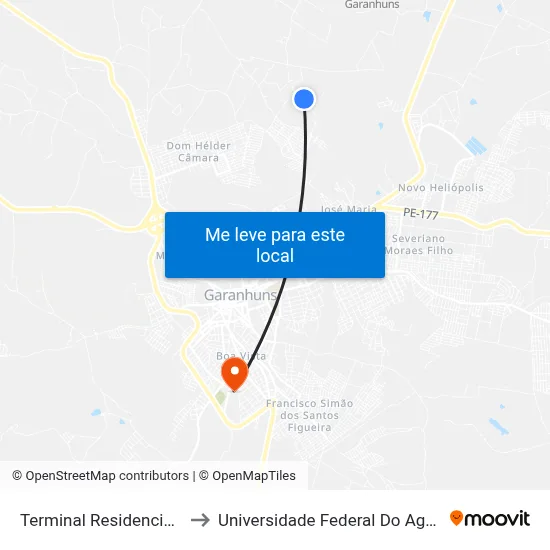 Terminal Residencial São Vicente III to Universidade Federal Do Agreste De Pernambuco map