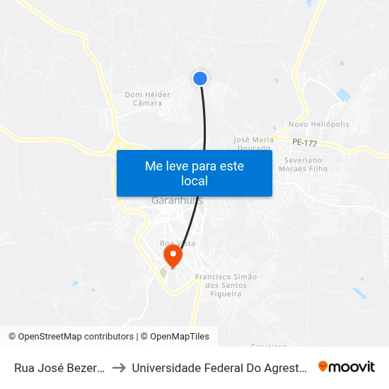 Rua José Bezerra Lins 10 to Universidade Federal Do Agreste De Pernambuco map