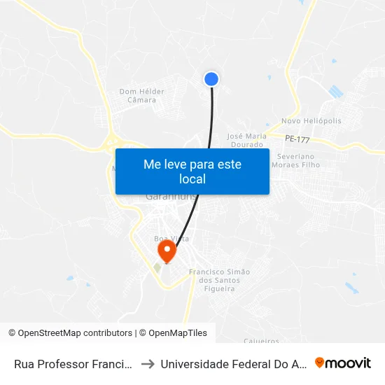 Rua Professor Francisco Félix Viana 103 to Universidade Federal Do Agreste De Pernambuco map