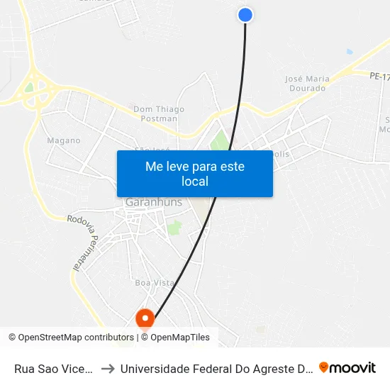 Rua Sao Vicente 101 to Universidade Federal Do Agreste De Pernambuco map