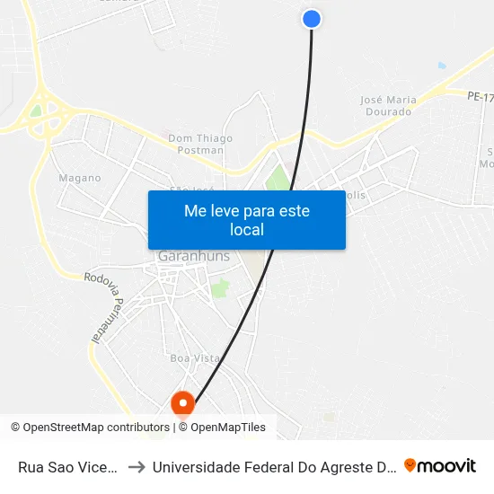 Rua Sao Vicente 100 to Universidade Federal Do Agreste De Pernambuco map