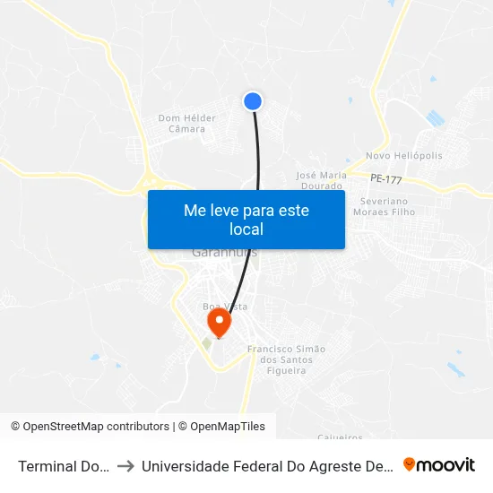 Terminal Dourado to Universidade Federal Do Agreste De Pernambuco map
