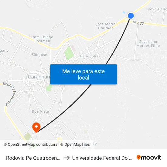 Rodovia Pe Quatrocentos E Vinte E Tres 890 to Universidade Federal Do Agreste De Pernambuco map