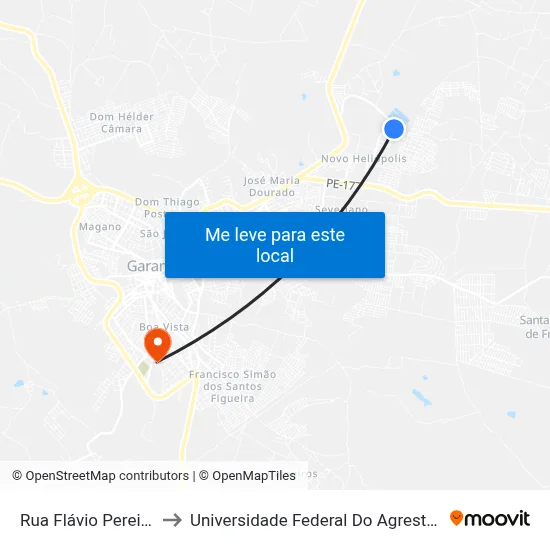 Rua Flávio Pereira Brito 16 to Universidade Federal Do Agreste De Pernambuco map