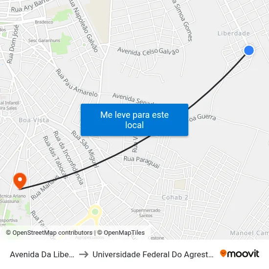 Avenida Da Liberdade 564 to Universidade Federal Do Agreste De Pernambuco map