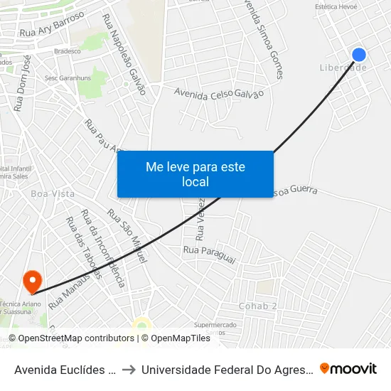 Avenida Euclídes Dourado 33 to Universidade Federal Do Agreste De Pernambuco map