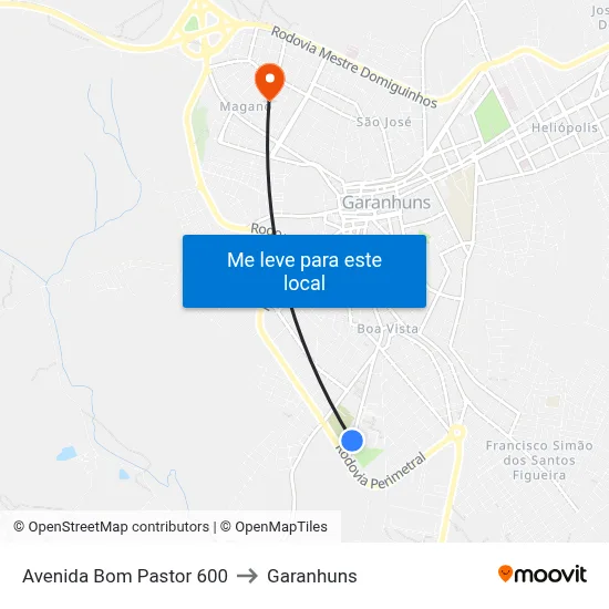 Avenida Bom Pastor 600 to Garanhuns map