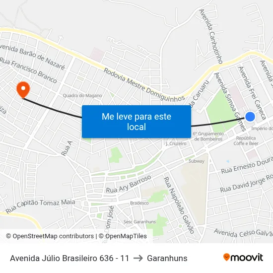 Avenida Júlio Brasileiro 636 - 11 to Garanhuns map