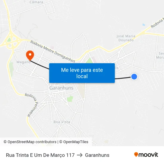 Rua Trinta E Um De Março 117 to Garanhuns map