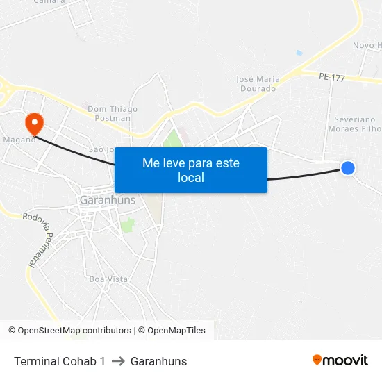 Terminal Cohab 1 to Garanhuns map