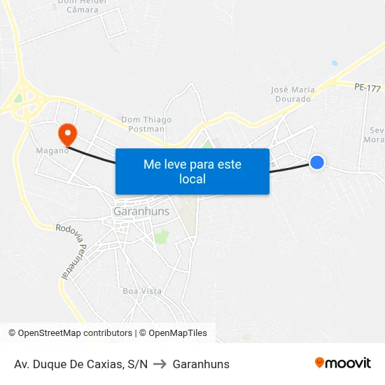 Av. Duque De Caxias, S/N to Garanhuns map