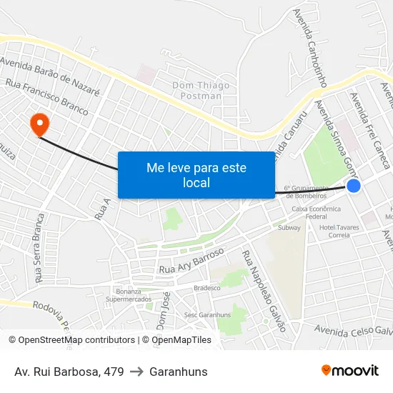Av. Rui Barbosa, 479 to Garanhuns map